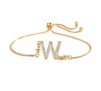 PAMTIER Initial Bracelets for Women Thin Adjustable Letter A-Z Name Cubic Zirconia Stainless Steel Gold Plated Charm Personalised Dainty Cuff Capital Monogram Jewellery Gold Letter W