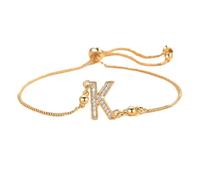 PAMTIER Initial Bracelets for Women Thin Adjustable Letter A-Z Name Cubic Zirconia Stainless Steel Gold Plated Charm Personalised Dainty Cuff Capital Monogram Jewellery Gold Letter K