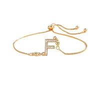 PAMTIER Initial Bracelets for Women Thin Adjustable Letter A-Z Name Cubic Zirconia Stainless Steel Gold Plated Charm Personalised Dainty Cuff Capital Monogram Jewellery Gold Letter F
