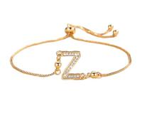 PAMTIER Initial Bracelets for Women Thin Adjustable Letter A-Z Name Cubic Zirconia Stainless Steel Gold Plated Charm Personalised Dainty Cuff Capital Monogram Jewellery Gold Letter Z