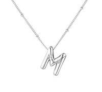 PAMTIER Initial Bubble Necklaces for Women A-Z Letter Name Gold Plated Stainless Steel Chunky Pendant Personalised Statement Delicate Alphabet Charm Elegant Dainty Jewellery Silver Letter M