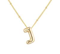 PAMTIER Initial Bubble Necklaces for Women A-Z Letter Name Gold Plated Stainless Steel Chunky Pendant Personalised Statement Delicate Alphabet Charm Elegant Dainty Jewellery Gold Letter J