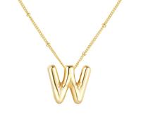 PAMTIER Initial Bubble Necklaces for Women A-Z Letter Name Gold Plated Stainless Steel Chunky Pendant Personalised Statement Delicate Alphabet Charm Elegant Dainty Jewellery Gold Letter W