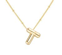 PAMTIER Initial Bubble Necklaces for Women A-Z Letter Name Gold Plated Stainless Steel Chunky Pendant Personalised Statement Delicate Alphabet Charm Elegant Dainty Jewellery Gold Letter T