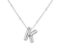 PAMTIER Initial Bubble Necklaces for Women A-Z Letter Name Gold Plated Stainless Steel Chunky Pendant Personalised Statement Delicate Alphabet Charm Elegant Dainty Jewellery Silver Letter K
