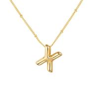 PAMTIER Initial Bubble Necklaces for Women A-Z Letter Name Gold Plated Stainless Steel Chunky Pendant Personalised Statement Delicate Alphabet Charm Elegant Dainty Jewellery Gold Letter X