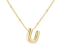 PAMTIER Initial Bubble Necklaces for Women A-Z Letter Name Gold Plated Stainless Steel Chunky Pendant Personalised Statement Delicate Alphabet Charm Elegant Dainty Jewellery Gold Letter U