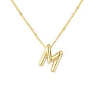 PAMTIER Initial Bubble Necklaces for Women A-Z Letter Name Gold Plated Stainless Steel Chunky Pendant Personalised Statement Delicate Alphabet Charm Elegant Dainty Jewellery Gold Letter M