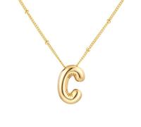 PAMTIER Initial Bubble Necklaces for Women A-Z Letter Name Gold Plated Stainless Steel Chunky Pendant Personalised Statement Delicate Alphabet Charm Elegant Dainty Jewellery Gold Letter C