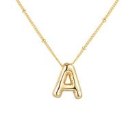 PAMTIER Initial Bubble Necklaces for Women A-Z Letter Name Gold Plated Stainless Steel Chunky Pendant Personalised Statement Delicate Alphabet Charm Elegant Dainty Jewellery Gold Letter A