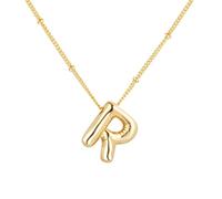 PAMTIER Initial Bubble Necklaces for Women A-Z Letter Name Gold Plated Stainless Steel Chunky Pendant Personalised Statement Delicate Alphabet Charm Elegant Dainty Jewellery Gold Letter R