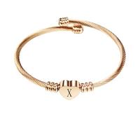 PAMTIER Initial Heart Bracelets for Women Open Letter Alphabet Silver Gold Plated Stainless Steel Personalised Statement Simple Jewellery Rose Gold Letter X