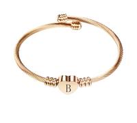 PAMTIER Initial Heart Bracelets for Women Open Letter Alphabet Silver Gold Plated Stainless Steel Personalised Statement Simple Jewellery Rose Gold Letter B