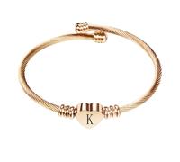 PAMTIER Initial Heart Bracelets for Women Open Letter Alphabet Silver Gold Plated Stainless Steel Personalised Statement Simple Jewellery Rose Gold Letter K