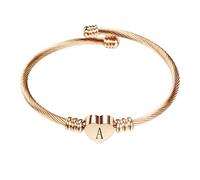 PAMTIER Initial Heart Bracelets for Women Open Letter Alphabet Silver Gold Plated Stainless Steel Personalised Statement Simple Jewellery Rose Gold Letter A