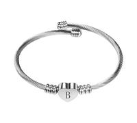 PAMTIER Initial Heart Bracelets for Women Open Letter Alphabet Silver Gold Plated Stainless Steel Personalised Statement Simple Jewellery Silver Letter B