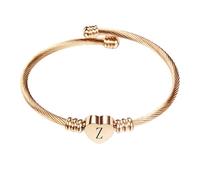 PAMTIER Initial Heart Bracelets for Women Open Letter Alphabet Silver Gold Plated Stainless Steel Personalised Statement Simple Jewellery Rose Gold Letter Z
