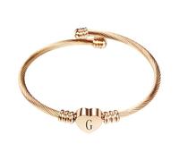 PAMTIER Initial Heart Bracelets for Women Open Letter Alphabet Silver Gold Plated Stainless Steel Personalised Statement Simple Jewellery Rose Gold Letter G