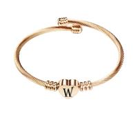 PAMTIER Initial Heart Bracelets for Women Open Letter Alphabet Silver Rose Gold Plated Stainless Steel Colourful Personalised Statement Name Charm Simple Jewellery Rose Gold Letter W
