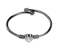 PAMTIER Initial Heart Bracelets for Women Open Letter Alphabet Silver Rose Gold Plated Stainless Steel Colourful Personalised Statement Name Charm Simple Jewellery Gray Black Letter L