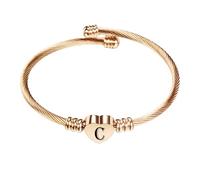 PAMTIER Initial Heart Bracelets for Women Open Letter Alphabet Silver Rose Gold Plated Stainless Steel Colourful Personalised Statement Name Charm Simple Jewellery Rose Gold Letter C