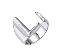PAMTIER Initial Letter Ring for Women Men Stackable Alphabet Open Ring Adjustable A-Z 26 Letters Silver L
