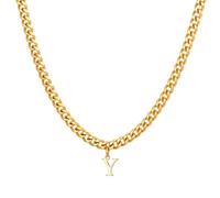 PAMTIER Initial Necklace for Men A-Z Pendant Stainless Steel Delicate Small Alphabet Chain Simple Vintage Letter Jewellery Gold Letter Y