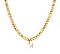 PAMTIER Initial Necklace for Men A-Z Pendant Stainless Steel Delicate Small Alphabet Chain Simple Vintage Letter Jewellery Gold Letter M
