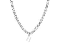 PAMTIER Initial Necklace for Men A-Z Pendant Stainless Steel Delicate Small Alphabet Chain Simple Vintage Letter Jewellery Silver Letter H
