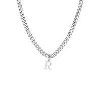 PAMTIER Initial Necklace for Men A-Z Pendant Stainless Steel Delicate Small Alphabet Chain Simple Vintage Letter Jewellery Silver Letter R