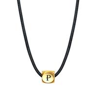 PAMTIER Initial Necklace for Men Women Name Letter Gold Plated Stainless Steel Cool Personalised Statement Couple Unique Simple Square Cube Pendant Rope Chain Jewellery Gold P
