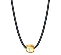 PAMTIER Initial Necklace for Men Women Name Letter Gold Plated Stainless Steel Cool Personalised Statement Couple Unique Simple Square Cube Pendant Rope Chain Jewellery Gold T