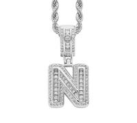 PAMTIER Initial Necklaces for Women A-Z Pendant Gold/Silver Plated Cubic Zirconia Stainless Steel Chain Chunky Delicate Alphabet Chain Vintage Letter Jewellery Silver Letter N