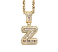 PAMTIER Initial Necklaces for Women A-Z Pendant Gold/Silver Plated Cubic Zirconia Stainless Steel Chain Chunky Delicate Alphabet Chain Vintage Letter Jewellery Gold Letter Z