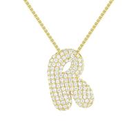 PAMTIER Initial Necklaces for Women A-Z Pendant Gold/Silver Plated Cubic Zirconia Stainless Steel Chunky Chain Delicate Alphabet Chain Letter Jewellery Gold Letter R