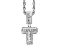PAMTIER Initial Necklaces for Women A-Z Pendant Gold/Silver Plated Cubic Zirconia Stainless Steel Chain Chunky Delicate Alphabet Chain Vintage Letter Jewellery Silver Letter T