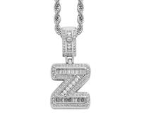 PAMTIER Initial Necklaces for Women A-Z Pendant Gold/Silver Plated Cubic Zirconia Stainless Steel Chain Chunky Delicate Alphabet Chain Vintage Letter Jewellery Silver Letter Z