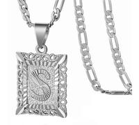 PAMTIER Initial Necklaces for Women and Men Square Gold Plated Letter M Stainless Steel Name Alphabet K Pendant Dainty Personalised Statement Hip Hop Simple Jewellery Silver Letter S