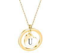 PAMTIER Initial Necklaces for Women Heart Circle A-Z Pendant Silver Rose Gold Plated Stainless Steel Chain Dainty Alphabet Letter Cute Statement Colourful Jewellery Gold U