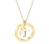PAMTIER Initial Necklaces for Women Heart Circle A-Z Pendant Silver Rose Gold Plated Stainless Steel Chain Dainty Alphabet Letter Cute Statement Colourful Jewellery Gold J