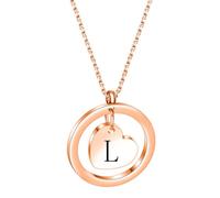 PAMTIER Initial Necklaces for Women Heart Circle A-Z Pendant Silver Rose Gold Plated Stainless Steel Chain Dainty Alphabet Letter Cute Statement Colourful Jewellery Rose Gold L