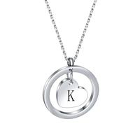PAMTIER Initial Necklaces for Women Heart Circle A-Z Pendant Silver Rose Gold Plated Stainless Steel Chain Dainty Alphabet Letter Cute Statement Colourful Jewellery Silver K