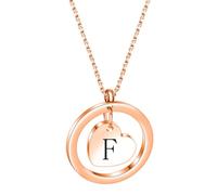 PAMTIER Initial Necklaces for Women Heart Circle A-Z Pendant Silver Rose Gold Plated Stainless Steel Chain Dainty Alphabet Letter Cute Statement Colourful Jewellery Rose Gold F