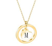 PAMTIER Initial Necklaces for Women Heart Circle A-Z Pendant Silver Rose Gold Plated Stainless Steel Chain Dainty Alphabet Letter Cute Statement Colourful Jewellery Gold M