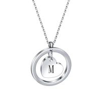 PAMTIER Initial Necklaces for Women Heart Circle A-Z Pendant Silver Rose Gold Plated Stainless Steel Chain Dainty Alphabet Letter Cute Statement Colourful Jewellery Silver M