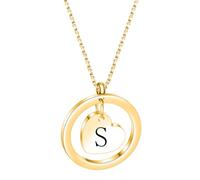 PAMTIER Initial Necklaces for Women Heart Circle A-Z Pendant Silver Rose Gold Plated Stainless Steel Chain Dainty Alphabet Letter Cute Statement Colourful Jewellery Gold S