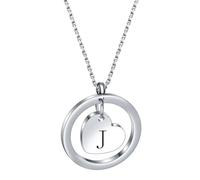 PAMTIER Initial Necklaces for Women Heart Circle A-Z Pendant Silver Rose Gold Plated Stainless Steel Chain Dainty Alphabet Letter Cute Statement Colourful Jewellery Silver J