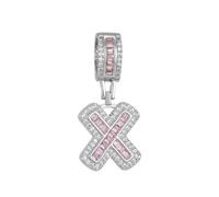 PAMTIER Initial Pink Necklaces for Women A-Z Pendant Cubic Zirconia Stainless Steel Chain Delicate Alphabet Chain Vintage Letter Jewellery Silver Letter X