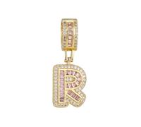 PAMTIER Initial Pink Necklaces for Women A-Z Pendant Cubic Zirconia Stainless Steel Chain Delicate Alphabet Chain Vintage Letter Jewellery Gold Letter R