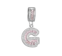 PAMTIER Initial Pink Necklaces for Women A-Z Pendant Cubic Zirconia Stainless Steel Chain Delicate Alphabet Chain Vintage Letter Jewellery Silver Letter G